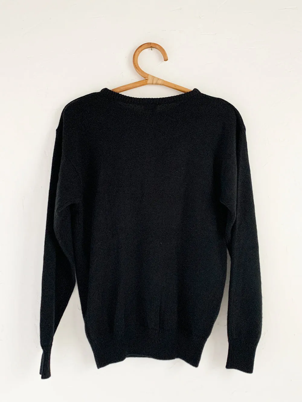 Black Knit Sweater With Sequin Floral Applique
