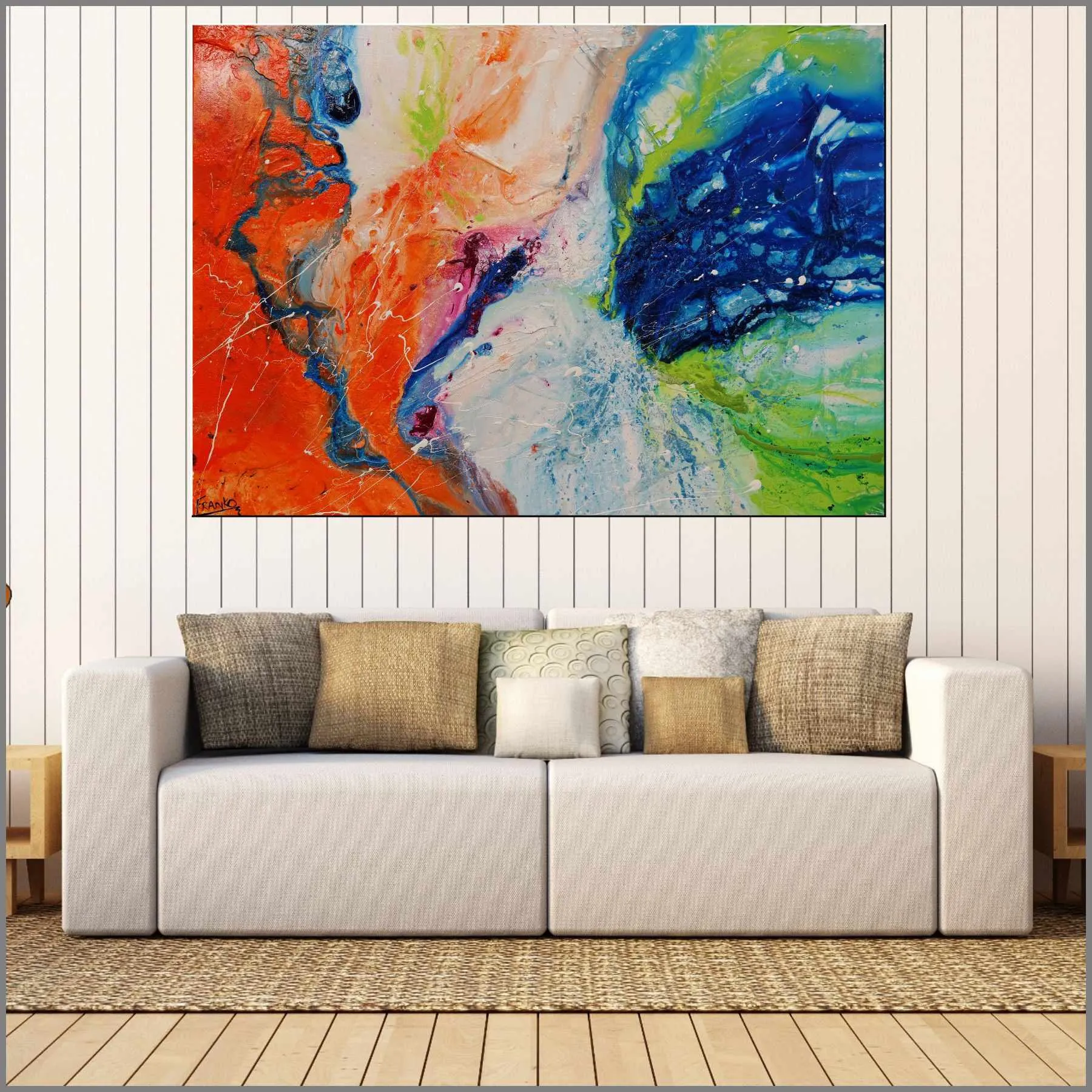 Colour Divide 140cm x 100cm Orange Lime Magenta White Textured Abstract Painting (SOLD)
