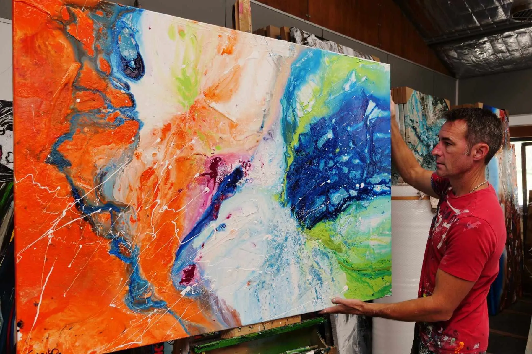 Colour Divide 140cm x 100cm Orange Lime Magenta White Textured Abstract Painting (SOLD)