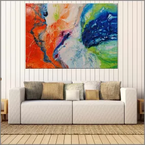 Colour Divide 140cm x 100cm Orange Lime Magenta White Textured Abstract Painting (SOLD)
