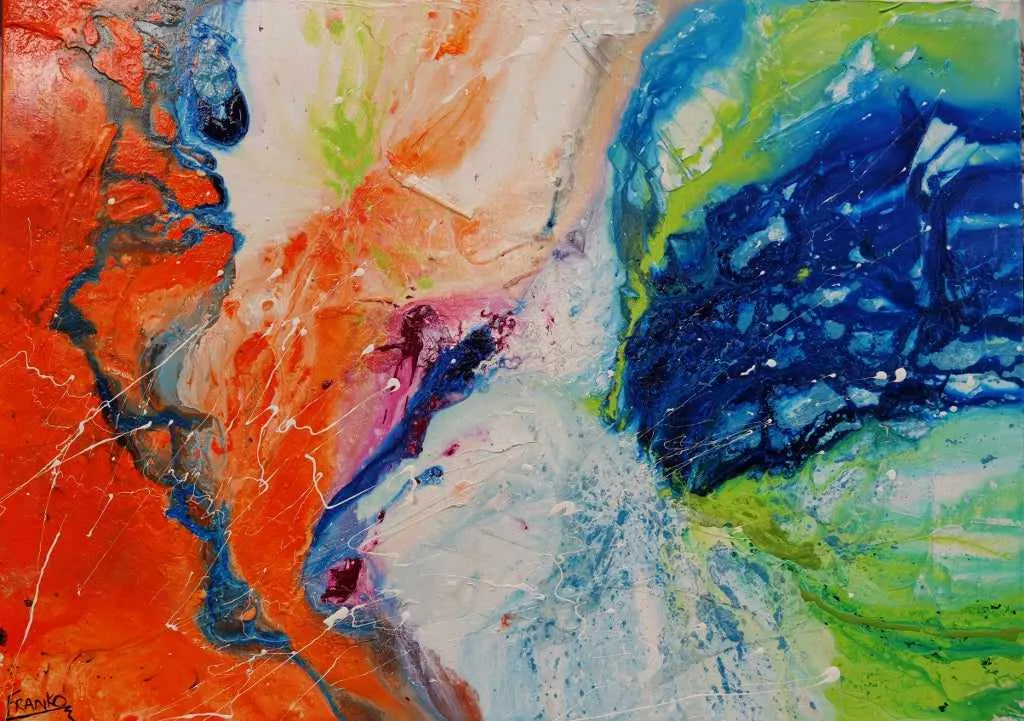 Colour Divide 140cm x 100cm Orange Lime Magenta White Textured Abstract Painting (SOLD)