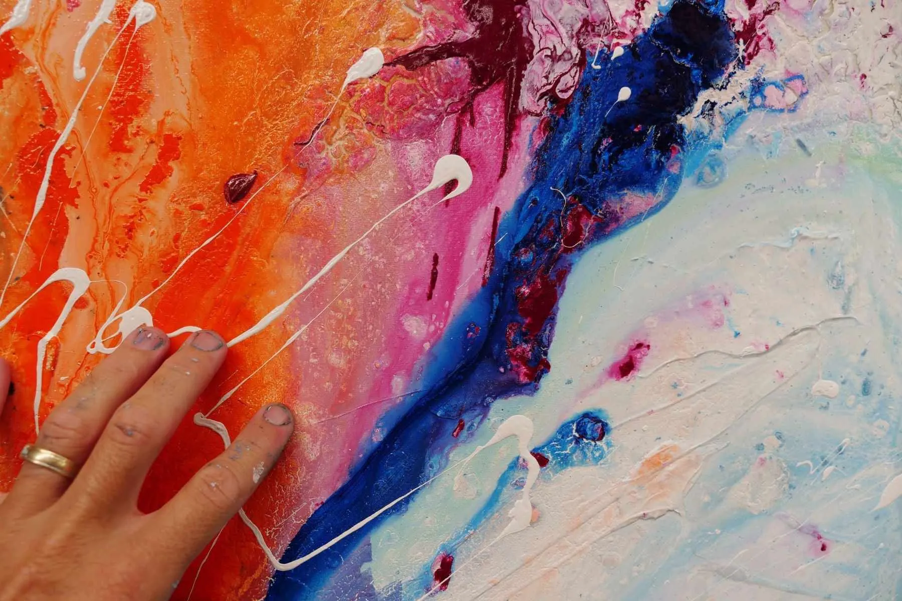 Colour Divide 140cm x 100cm Orange Lime Magenta White Textured Abstract Painting (SOLD)