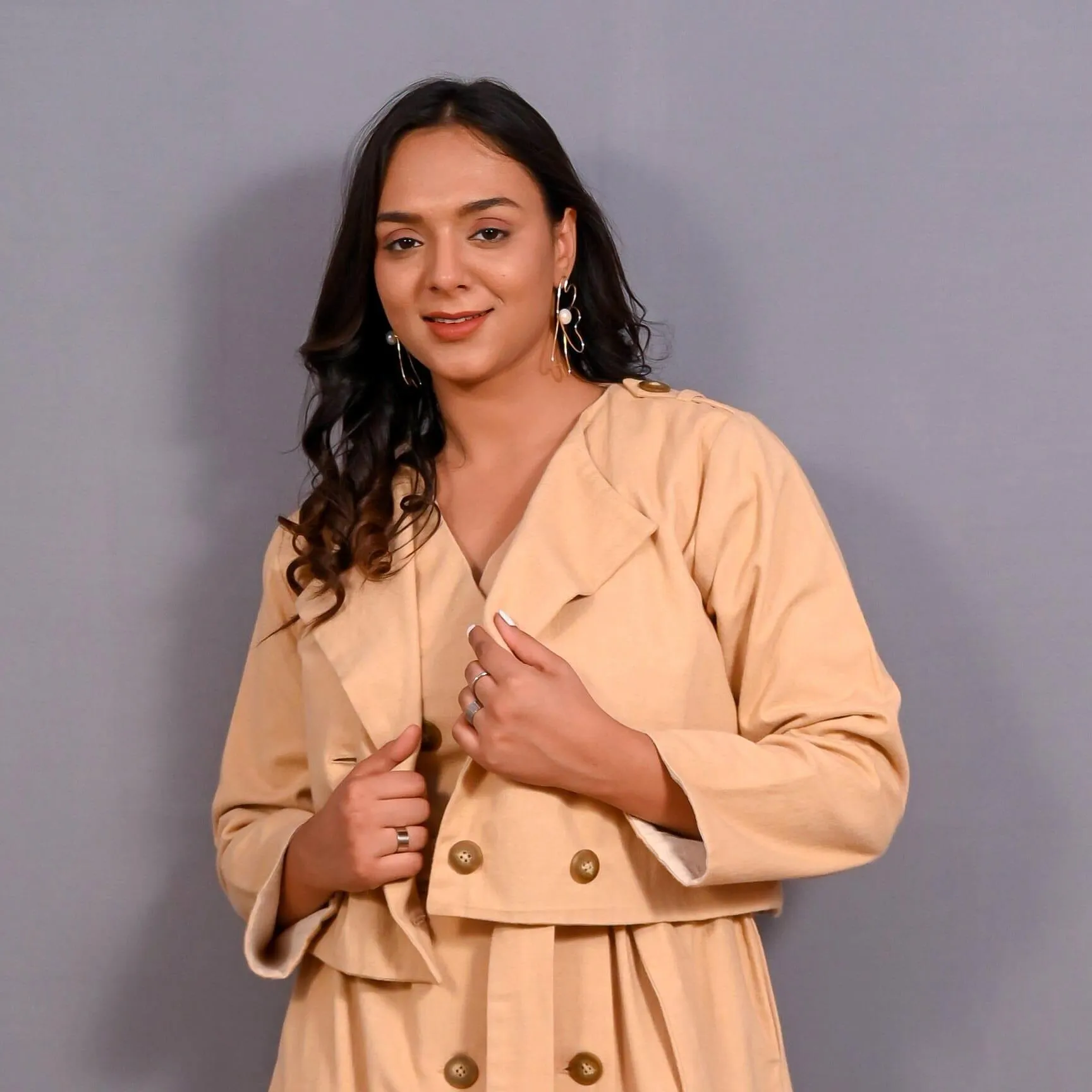 Dusk Beige Warm Cotton Flannel Double-Breasted Button-Down Shacket