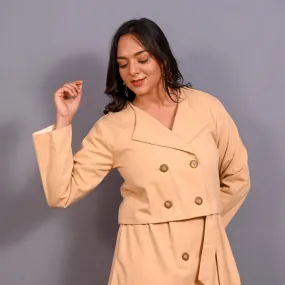 Dusk Beige Warm Cotton Flannel Double-Breasted Button-Down Shacket