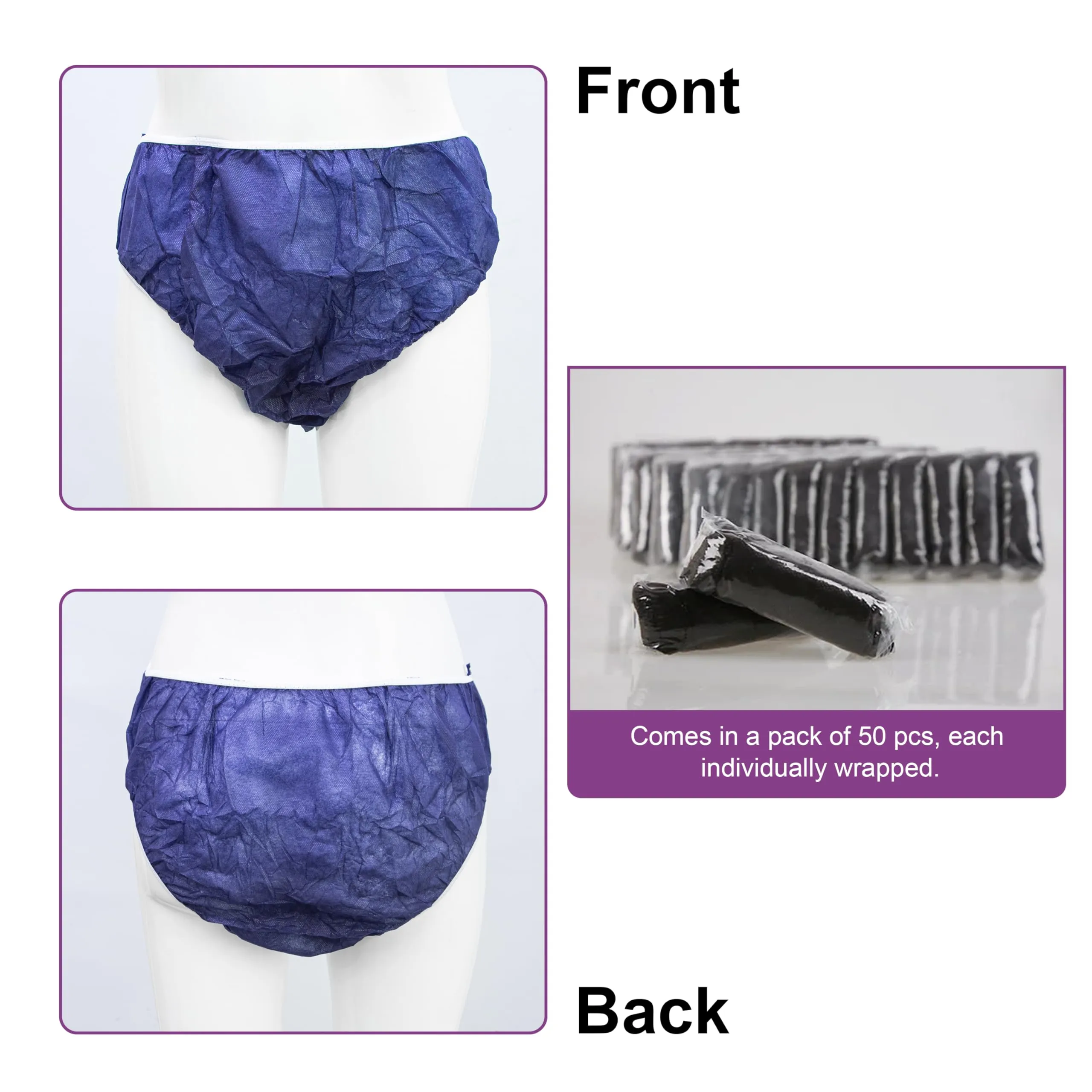 Elitzia Disposable Underwear Underpants One Time Use Beauty Salon SPA Hotel Travel Convenient 50 Pcs Per Set ET004 (Navy Blue XL)