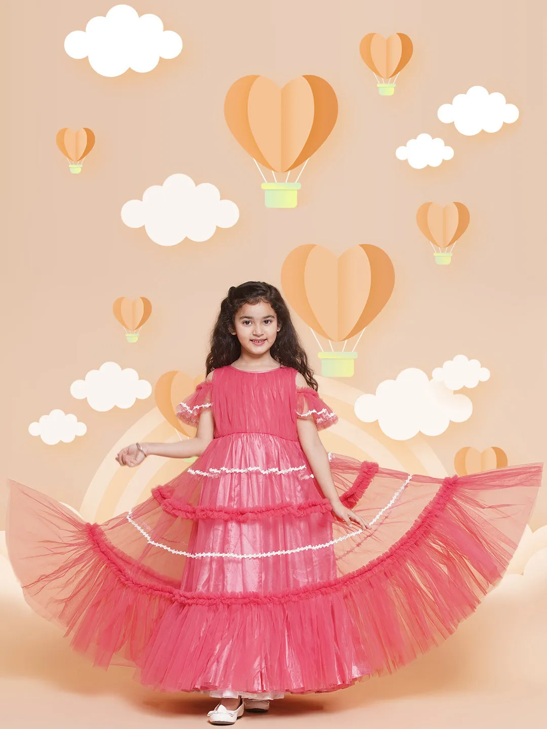 Girls Cold Shoulder Tiered Fit & Flare Maxi Dress