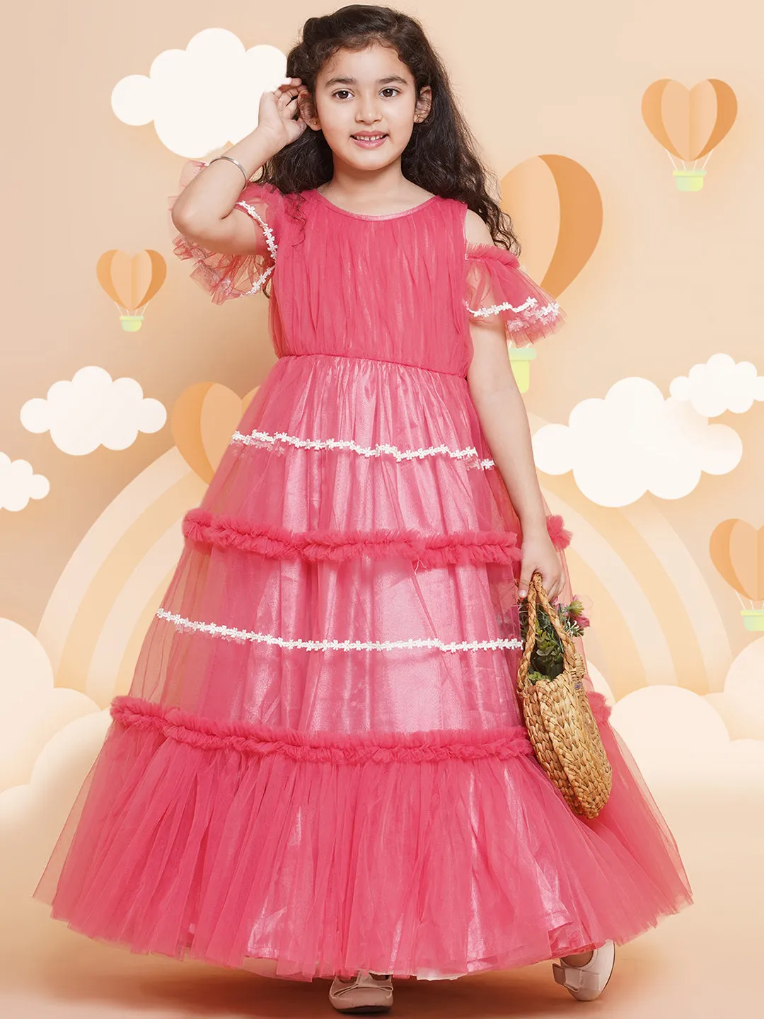 Girls Cold Shoulder Tiered Fit & Flare Maxi Dress