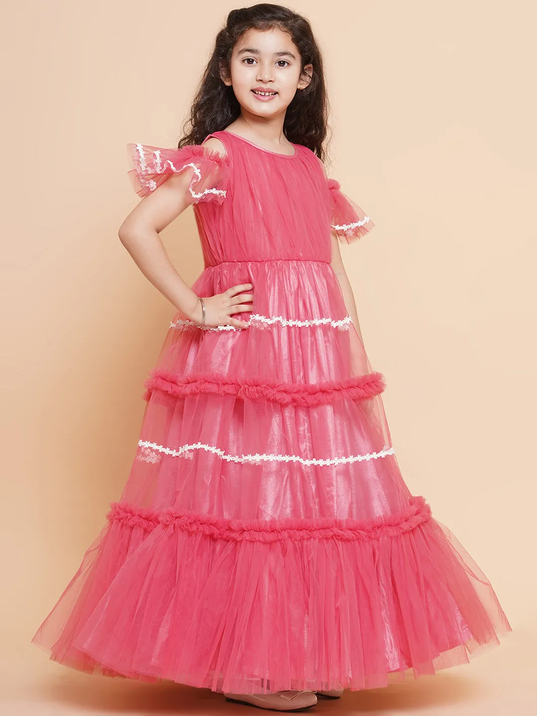 Girls Cold Shoulder Tiered Fit & Flare Maxi Dress