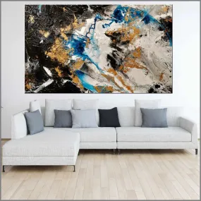 Golden Cobalt 250cm x 150cm Blue Black Grey Gold Textured Abstract Painting (SOLD)