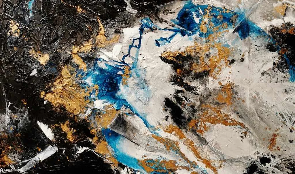 Golden Cobalt 250cm x 150cm Blue Black Grey Gold Textured Abstract Painting (SOLD)