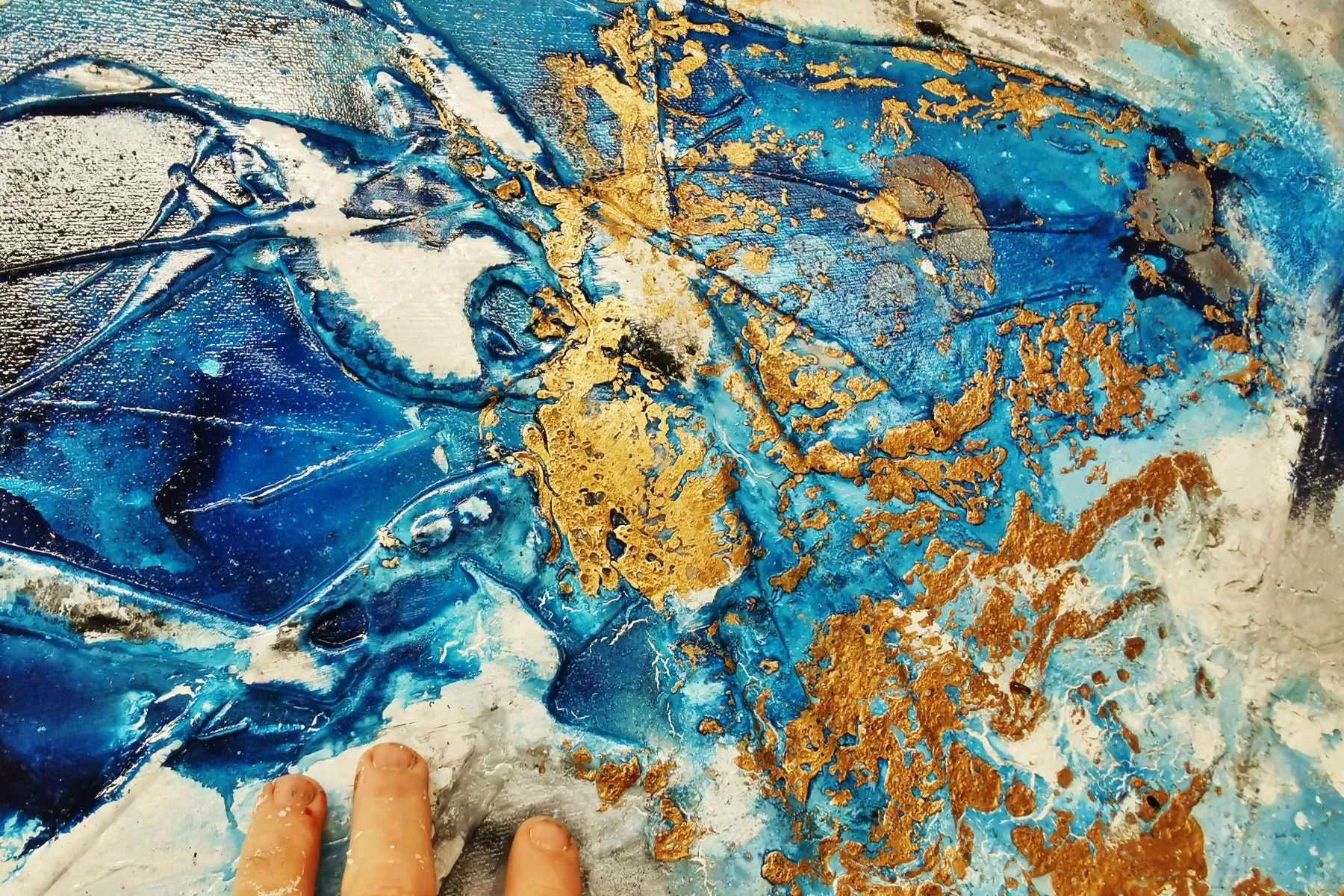 Golden Cobalt 250cm x 150cm Blue Black Grey Gold Textured Abstract Painting (SOLD)