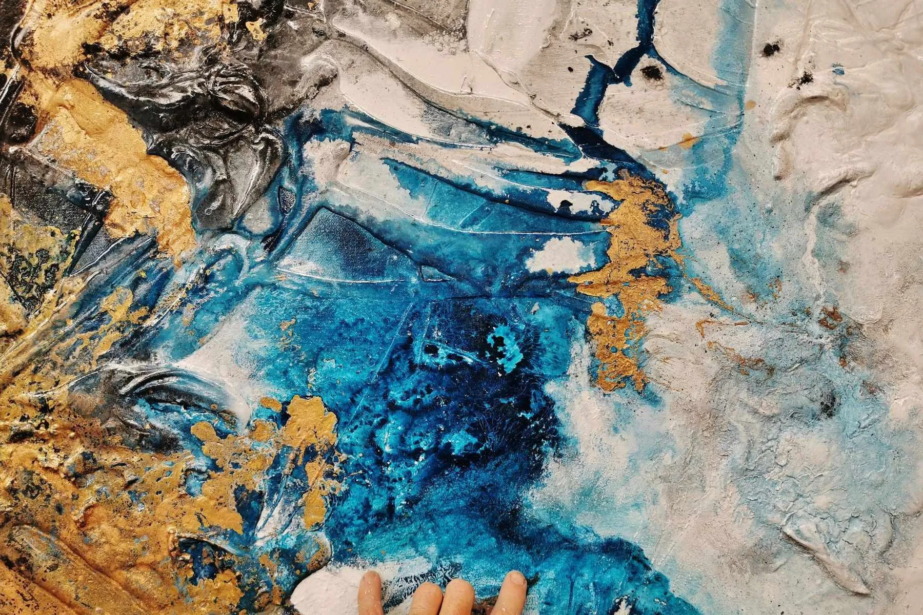 Golden Cobalt 250cm x 150cm Blue Black Grey Gold Textured Abstract Painting (SOLD)