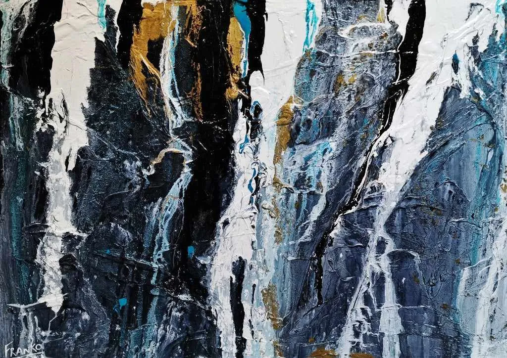 Golden Cobalt Granite 140cm x 100cm Grey Black Textured Abstract Painting (SOLD)
