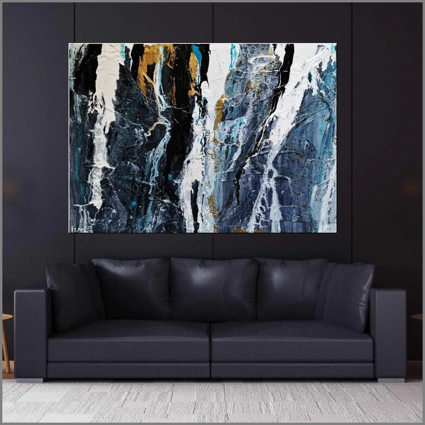 Golden Cobalt Granite 140cm x 100cm Grey Black Textured Abstract Painting (SOLD)