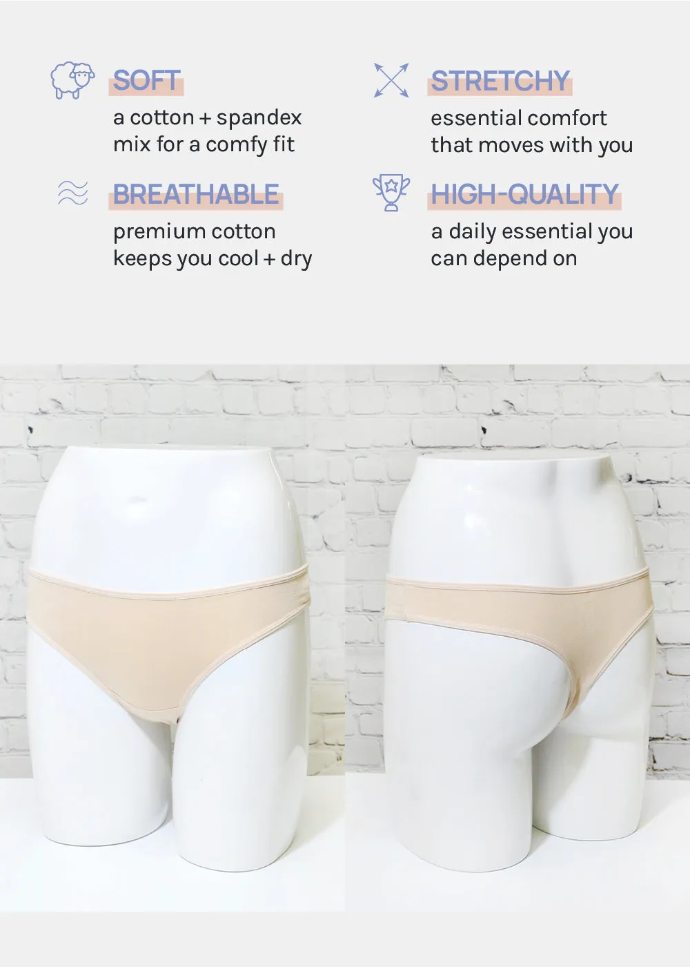 Her. Cotton Stretch Thong - Nude