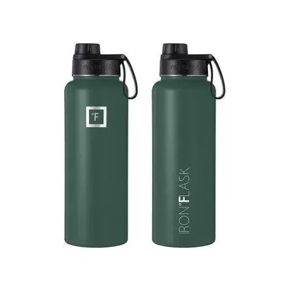 IRON FLASK 40oz Straw Stainless Steel Insulated Water Bottle 3 Lids, Green