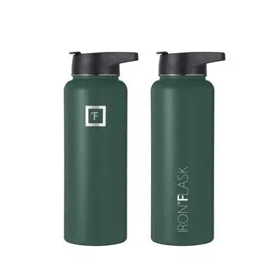 IRON FLASK 40oz Straw Stainless Steel Insulated Water Bottle 3 Lids, Green