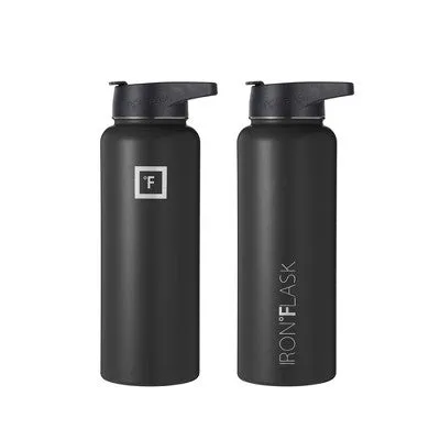 IRON FLASK 40oz Wide Mouth Sports Water Bottle - 3 Lids, Leak Proof, Double Walled Vacuum Insulated - Midnight Black