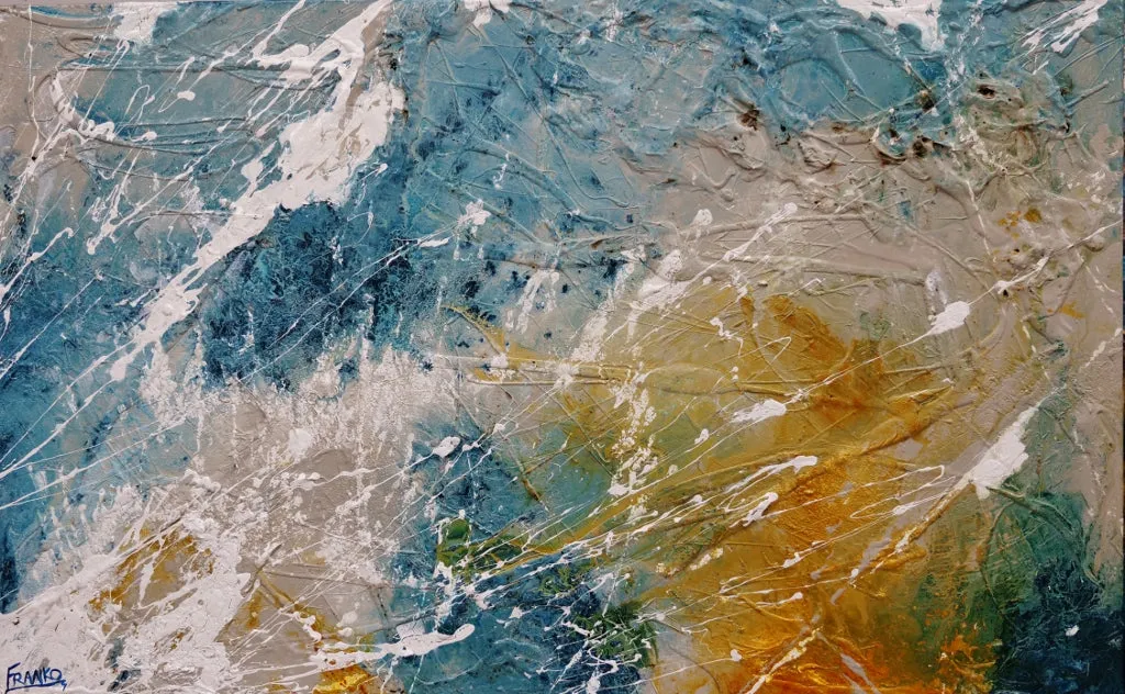 Midnight Denim 160cm x 100cm Denim Blue Rust Malt White Textured Abstract Painting (SOLD)
