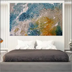 Midnight Denim 160cm x 100cm Denim Blue Rust Malt White Textured Abstract Painting (SOLD)