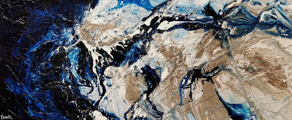 Midnight Romantic 240cm x 100cm Blue Cream Textured Abstract Painting (SOLD)
