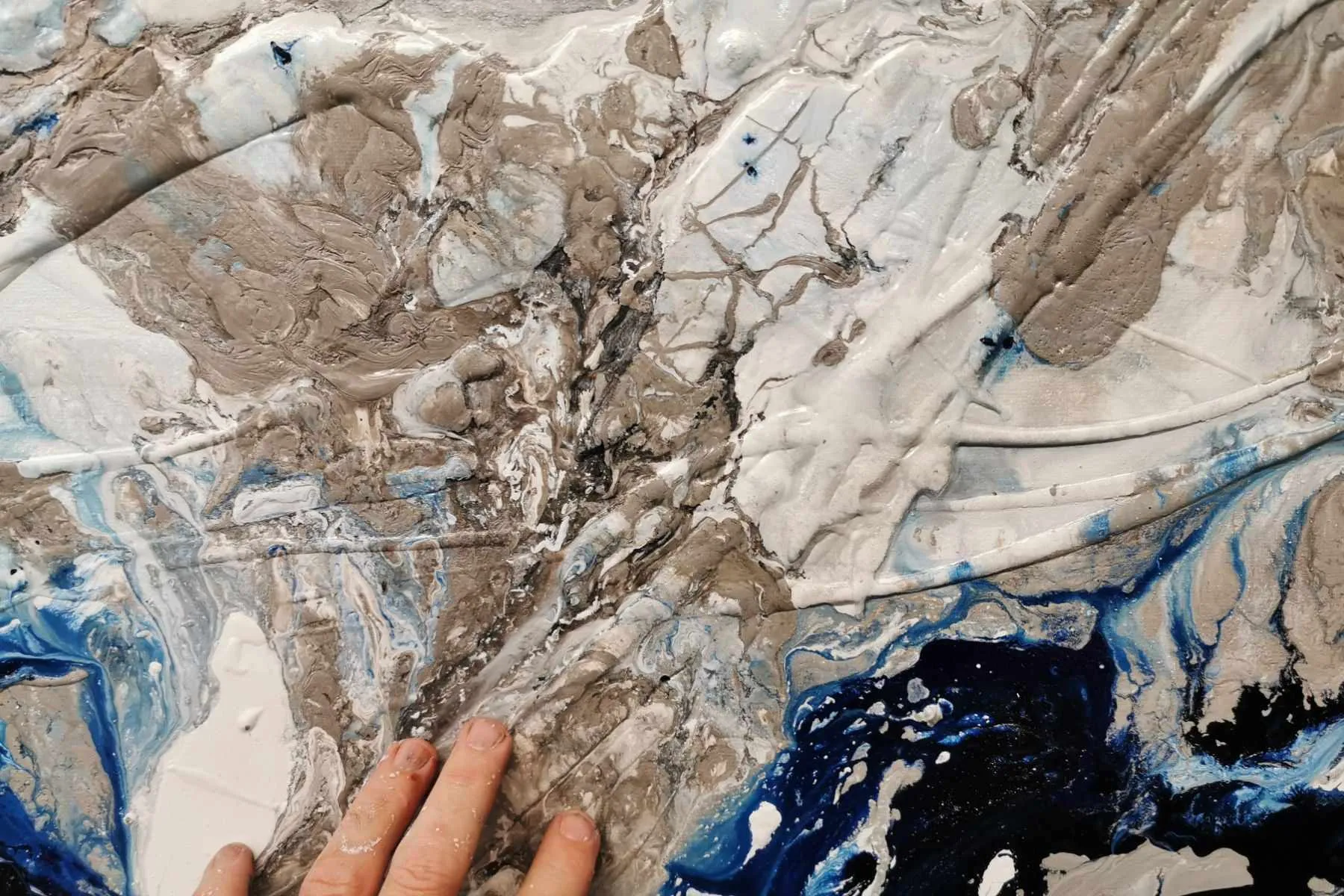 Midnight Romantic 240cm x 100cm Blue Cream Textured Abstract Painting (SOLD)