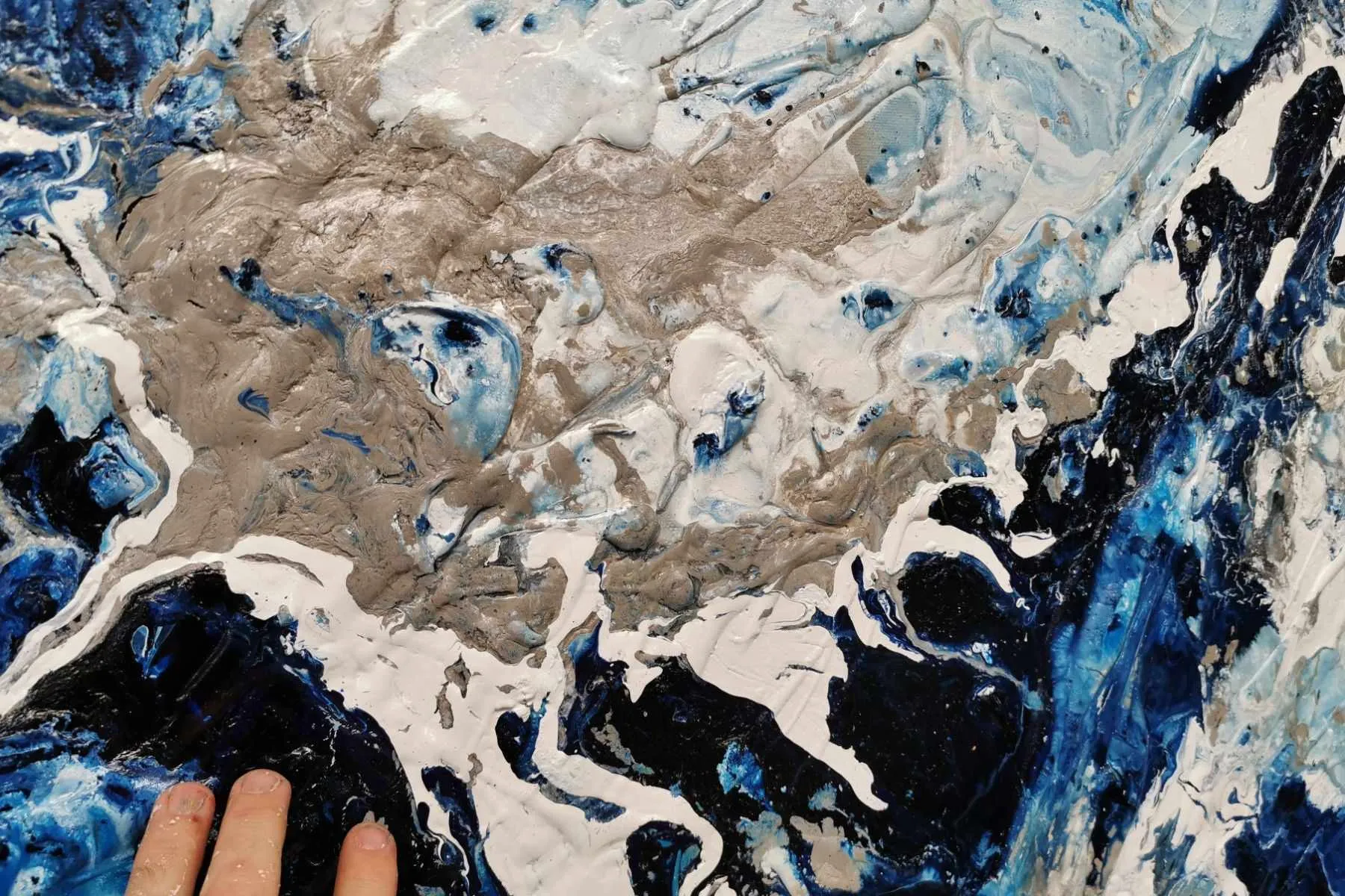 Midnight Romantic 240cm x 100cm Blue Cream Textured Abstract Painting (SOLD)