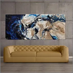 Midnight Romantic 240cm x 100cm Blue Cream Textured Abstract Painting (SOLD)