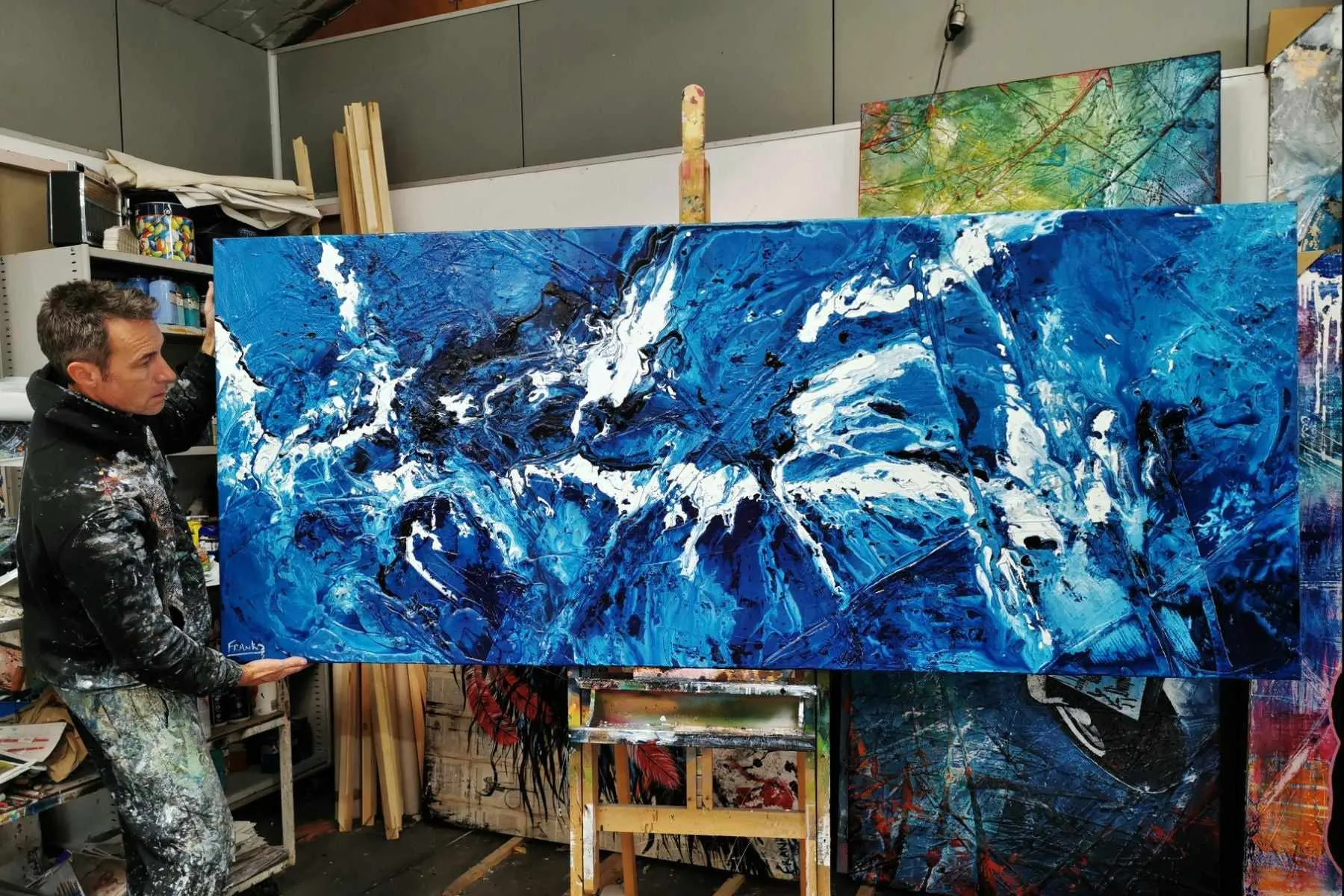 Molten Blue 240cm x 100cm Blue White Textured Abstract Painting (SOLD)