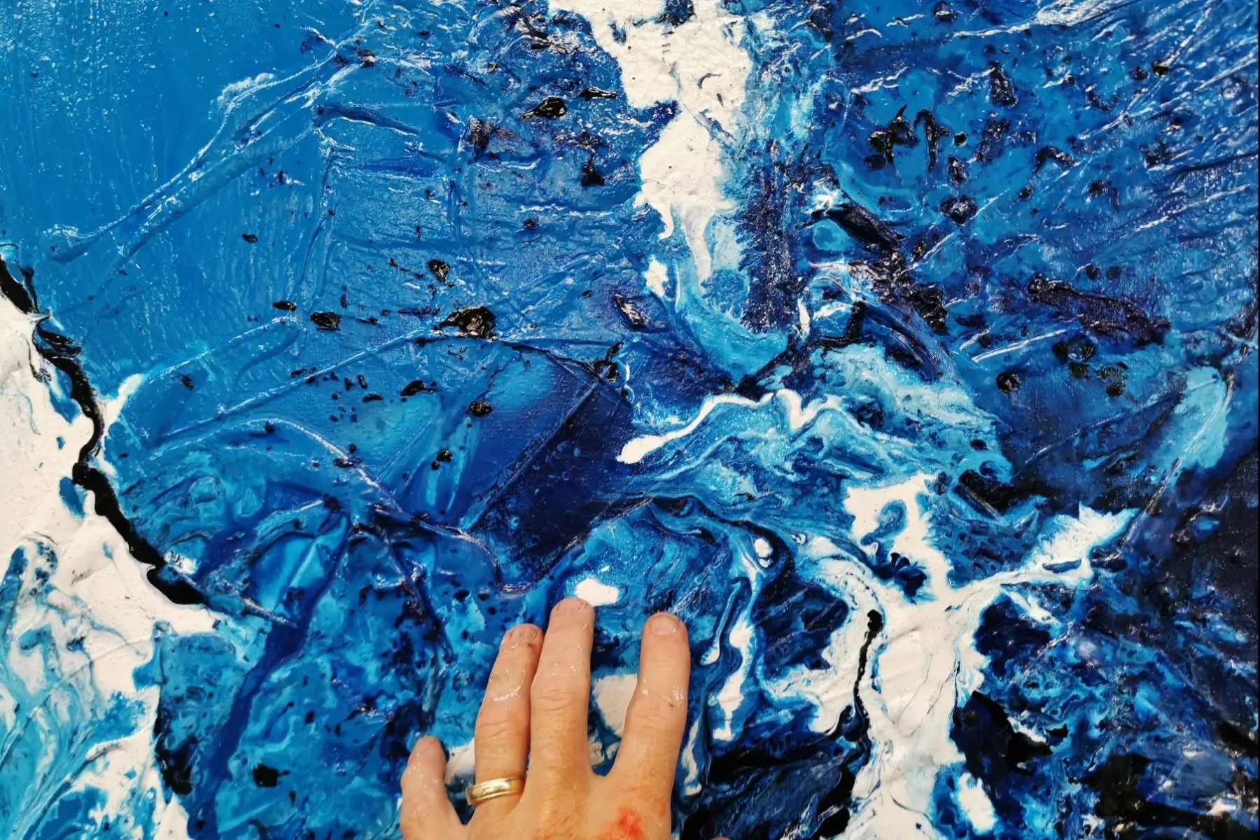 Molten Blue 240cm x 100cm Blue White Textured Abstract Painting (SOLD)