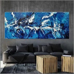 Molten Blue 240cm x 100cm Blue White Textured Abstract Painting (SOLD)