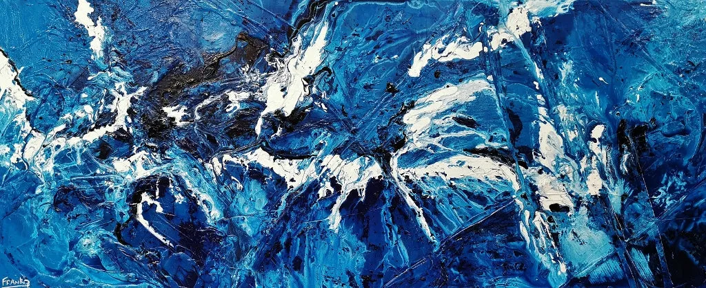 Molten Blue 240cm x 100cm Blue White Textured Abstract Painting (SOLD)