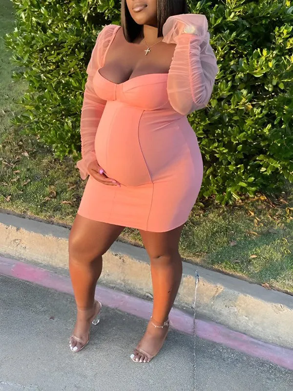 Momyknows Off Shoulder Backless Ruffle Grenadine Splicing Bodycon Party Baby Shower Maternity Mini Dress