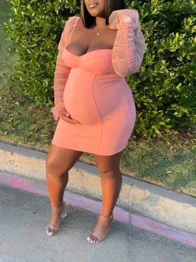Momyknows Off Shoulder Backless Ruffle Grenadine Splicing Bodycon Party Baby Shower Maternity Mini Dress