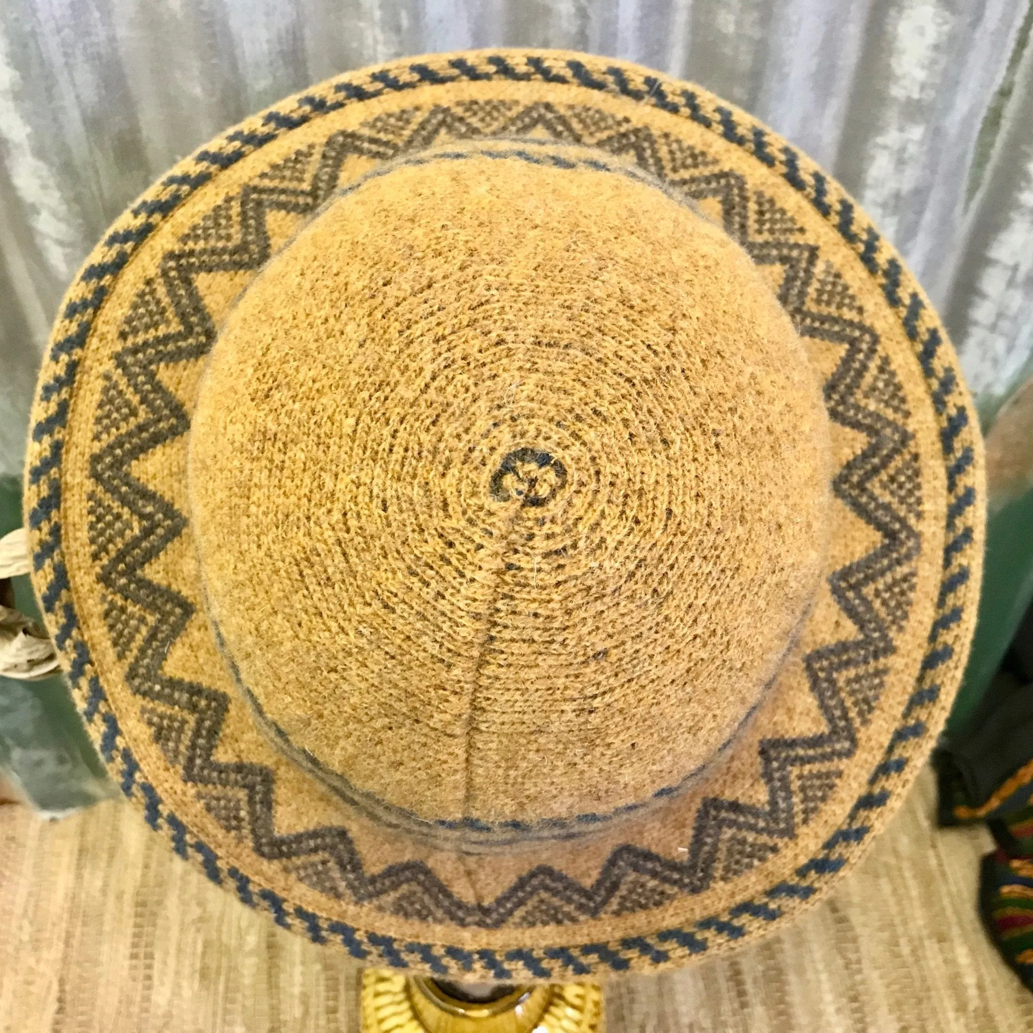 Mustard Boiled Wool Aztec Style Knit Hat