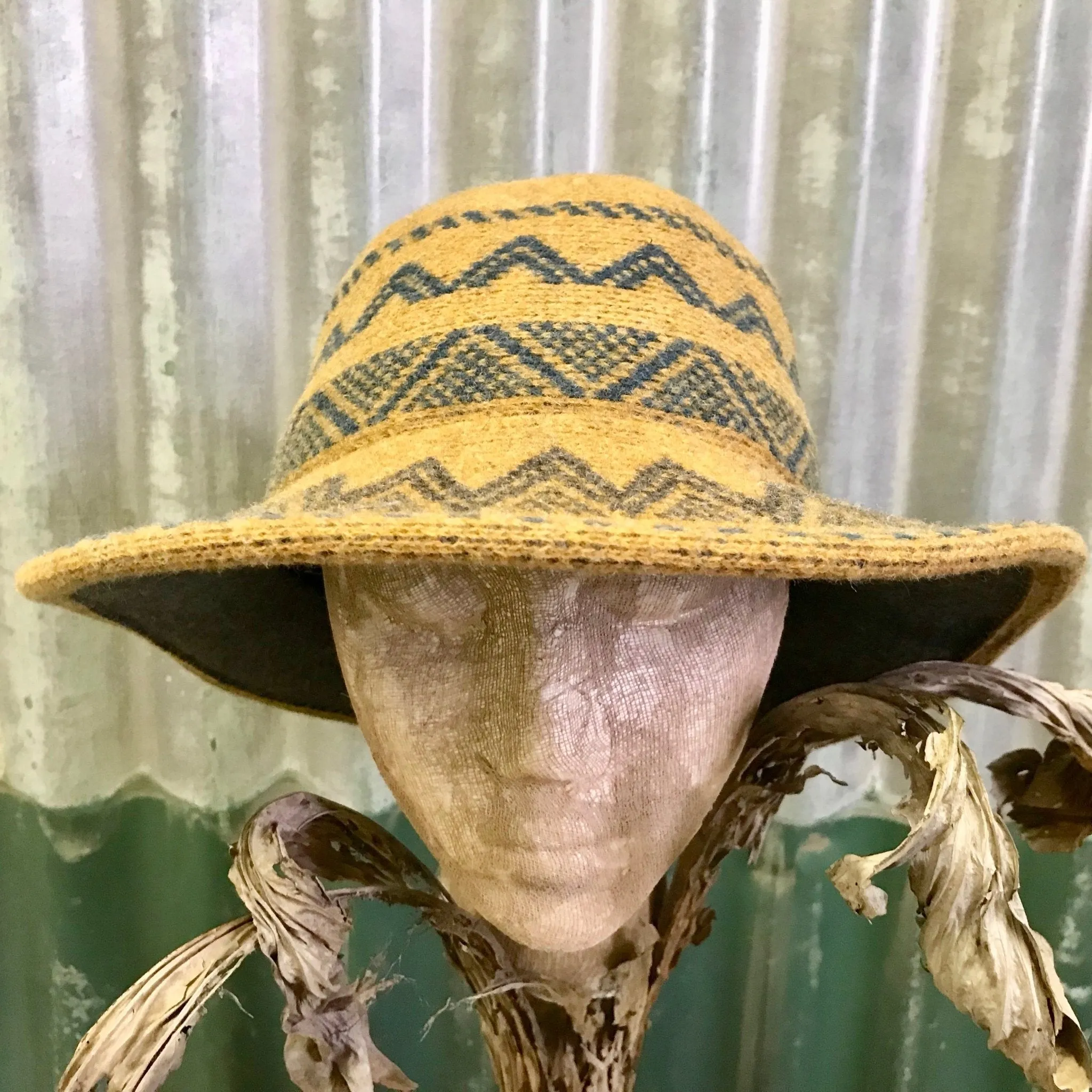 Mustard Boiled Wool Aztec Style Knit Hat