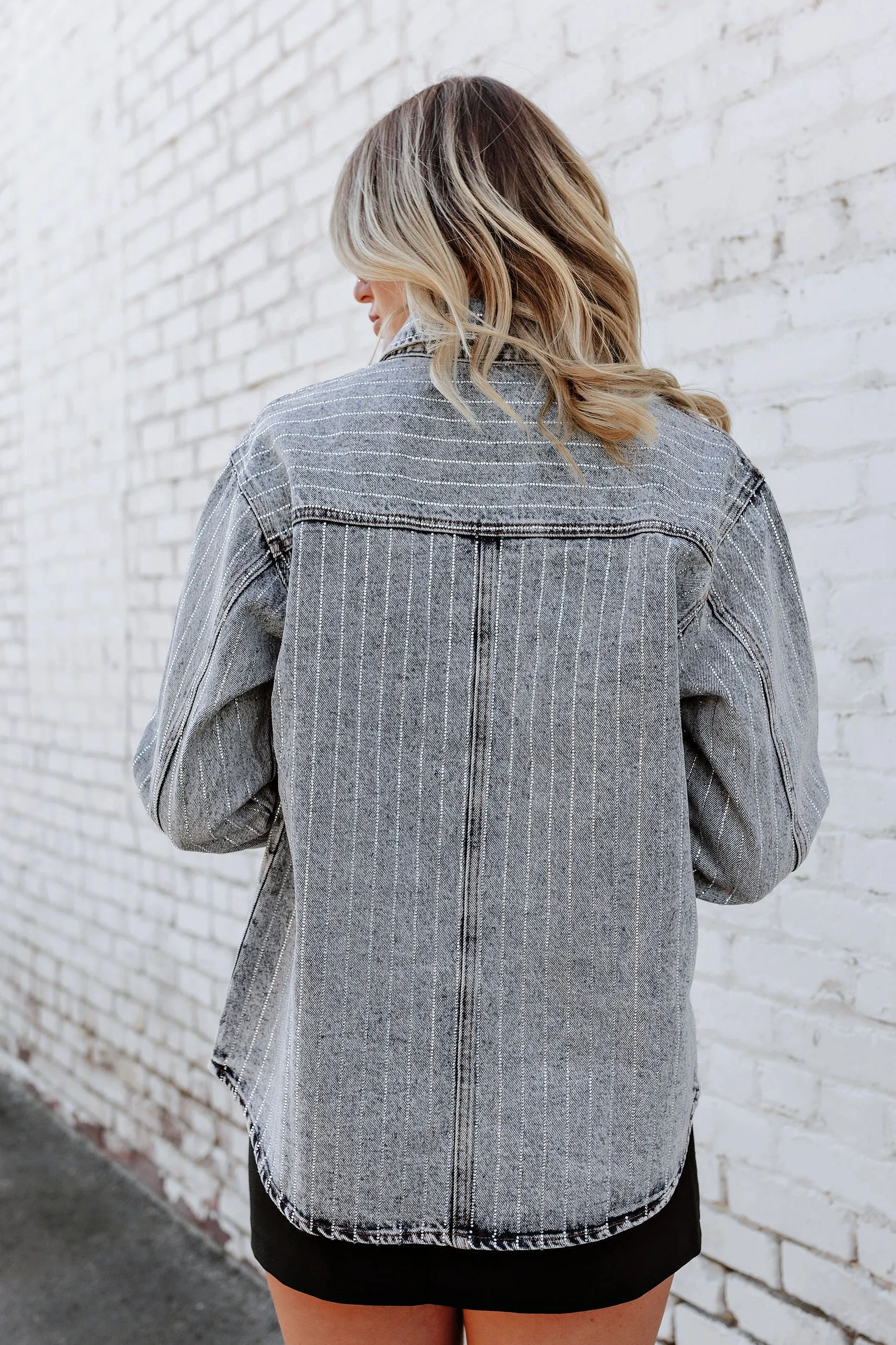 NEW!! Crystal Striped Denim Shacket in Blue Denim