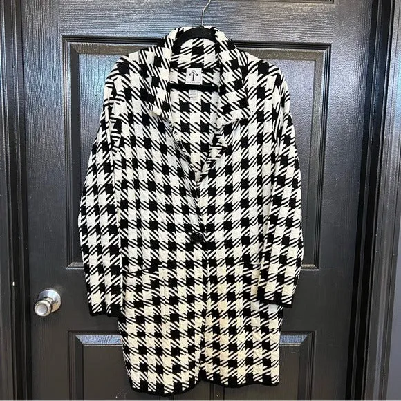 Rain   Rose Houndstooth Knee Length Collared Peacoat Women’s XL