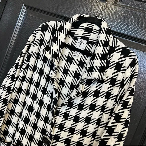Rain   Rose Houndstooth Knee Length Collared Peacoat Women’s XL
