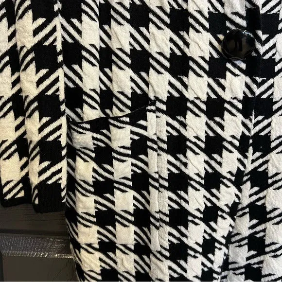 Rain   Rose Houndstooth Knee Length Collared Peacoat Women’s XL