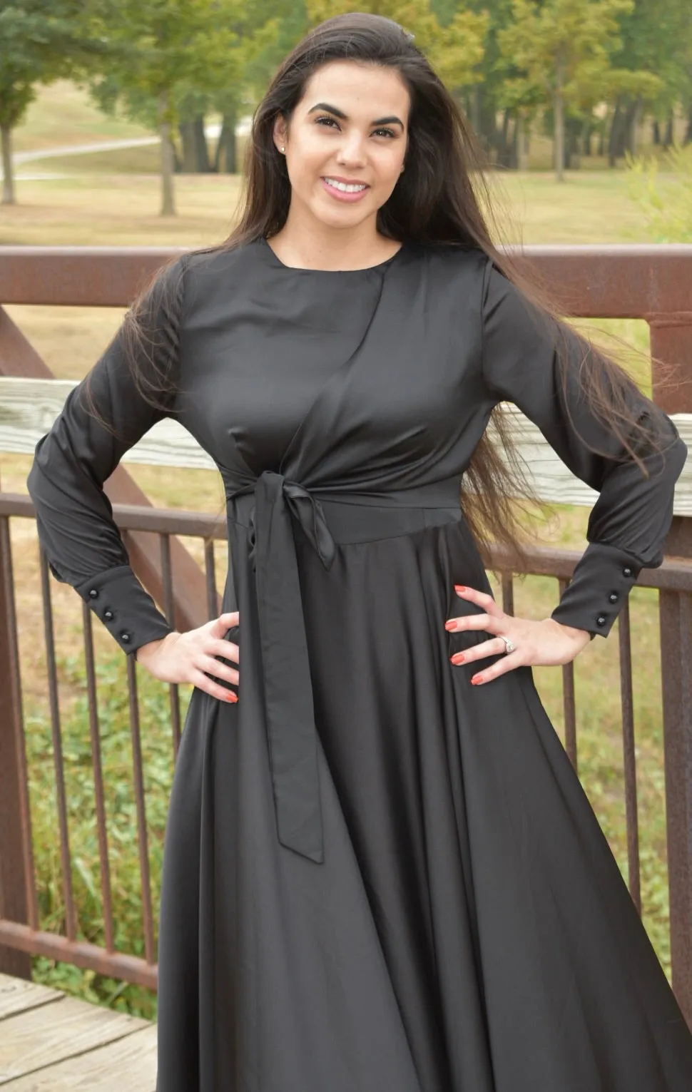 Satin Cross Tie Dress - Black