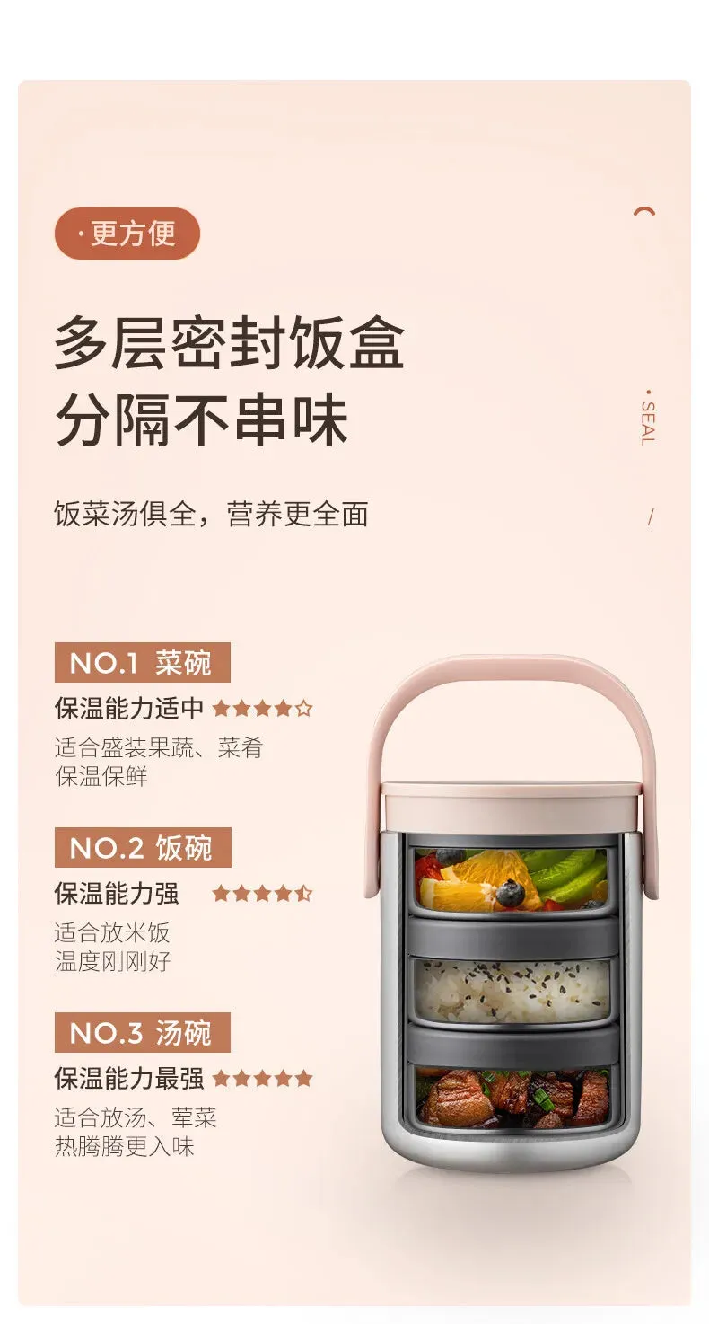 Thermal Insulated Lunch Box Stainless Steel5558(SA2405-46)-Brown