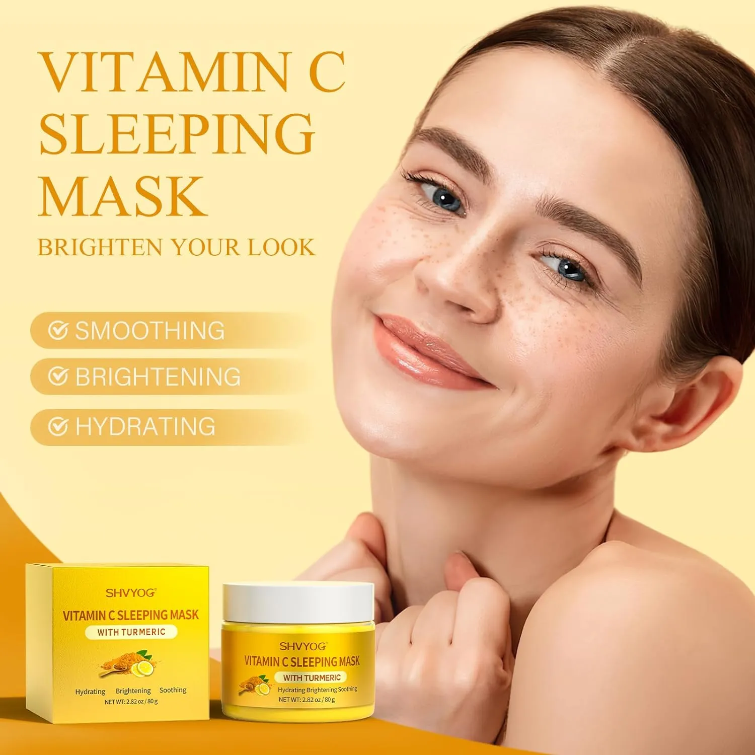 Vitamin C Turmeric Sleeping Mask, Vitamin C Overnight Face Mask With Turmeric, Vitamin C Brightening Sleep Face Mask Skin Care, Nourishing Hydrating Antioxidant Face Masks Skincare For Women - 2.82OZ