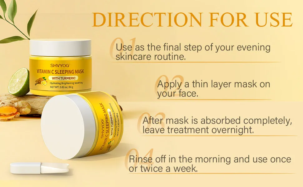 Vitamin C Turmeric Sleeping Mask, Vitamin C Overnight Face Mask With Turmeric, Vitamin C Brightening Sleep Face Mask Skin Care, Nourishing Hydrating Antioxidant Face Masks Skincare For Women - 2.82OZ