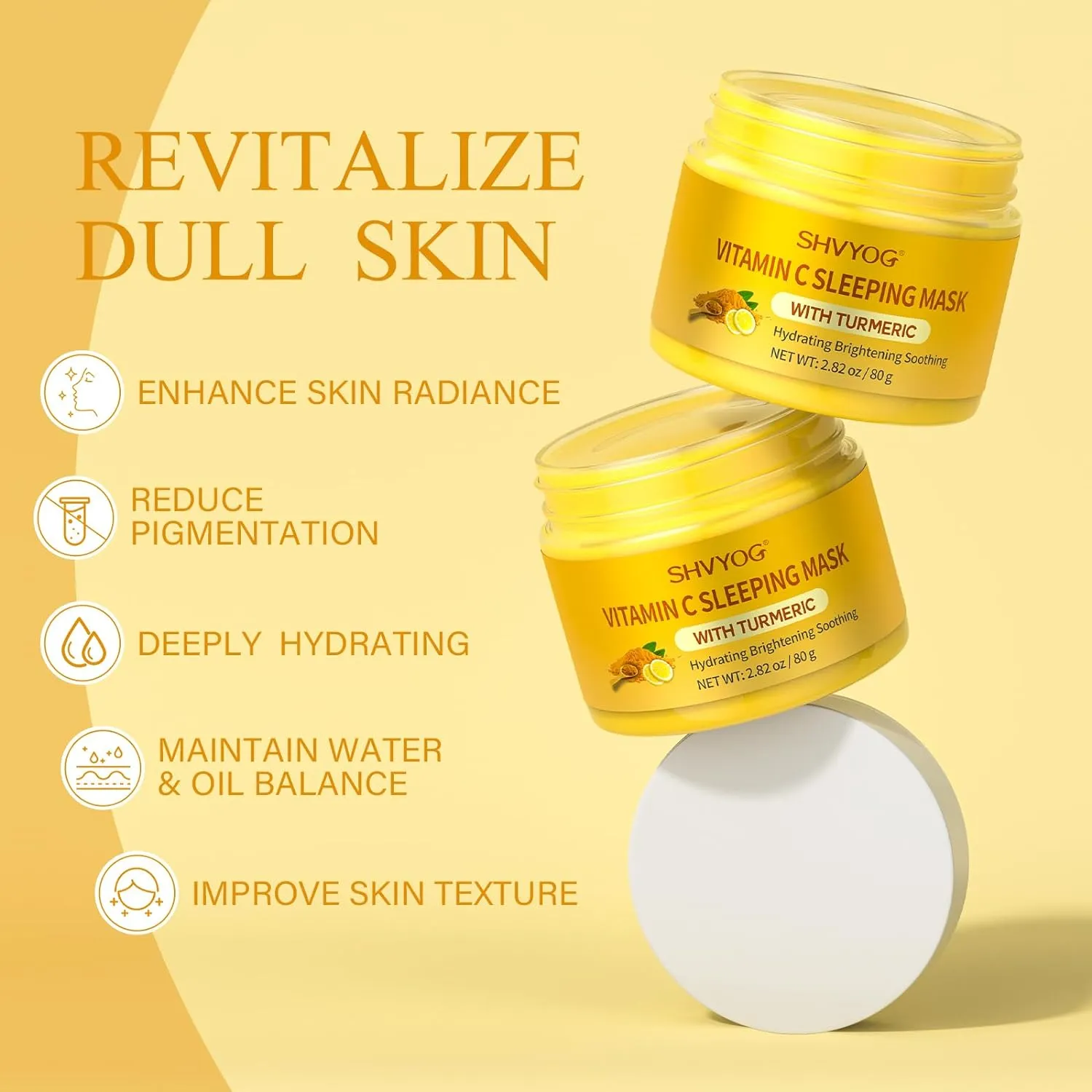 Vitamin C Turmeric Sleeping Mask, Vitamin C Overnight Face Mask With Turmeric, Vitamin C Brightening Sleep Face Mask Skin Care, Nourishing Hydrating Antioxidant Face Masks Skincare For Women - 2.82OZ