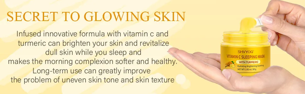 Vitamin C Turmeric Sleeping Mask, Vitamin C Overnight Face Mask With Turmeric, Vitamin C Brightening Sleep Face Mask Skin Care, Nourishing Hydrating Antioxidant Face Masks Skincare For Women - 2.82OZ