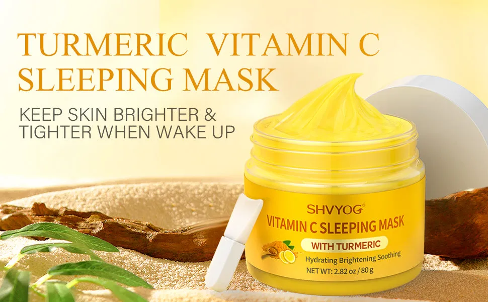 Vitamin C Turmeric Sleeping Mask, Vitamin C Overnight Face Mask With Turmeric, Vitamin C Brightening Sleep Face Mask Skin Care, Nourishing Hydrating Antioxidant Face Masks Skincare For Women - 2.82OZ