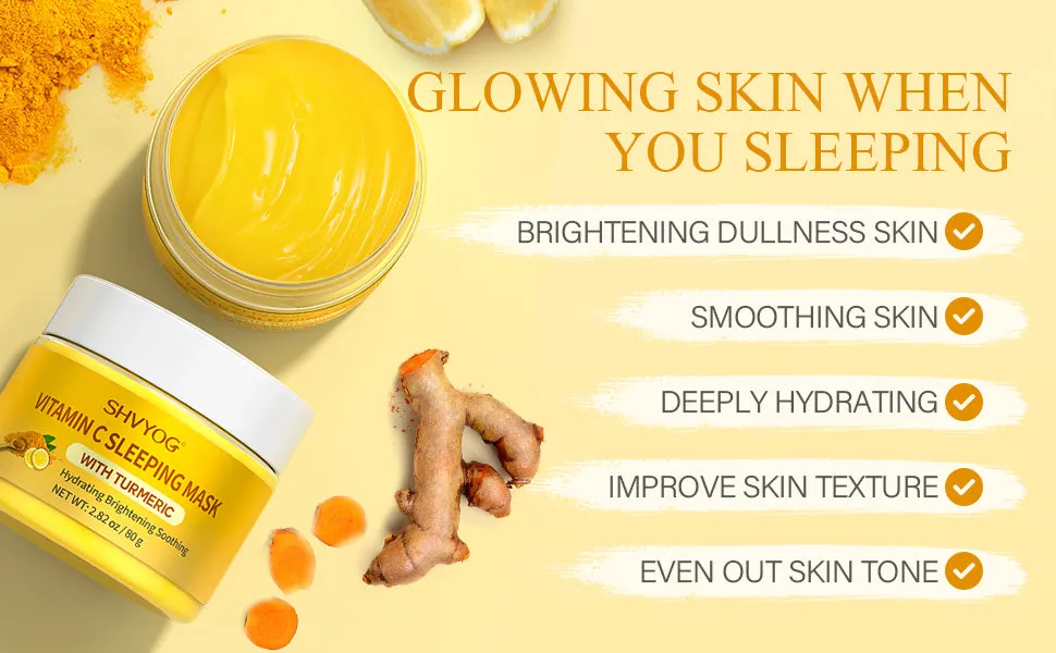 Vitamin C Turmeric Sleeping Mask, Vitamin C Overnight Face Mask With Turmeric, Vitamin C Brightening Sleep Face Mask Skin Care, Nourishing Hydrating Antioxidant Face Masks Skincare For Women - 2.82OZ