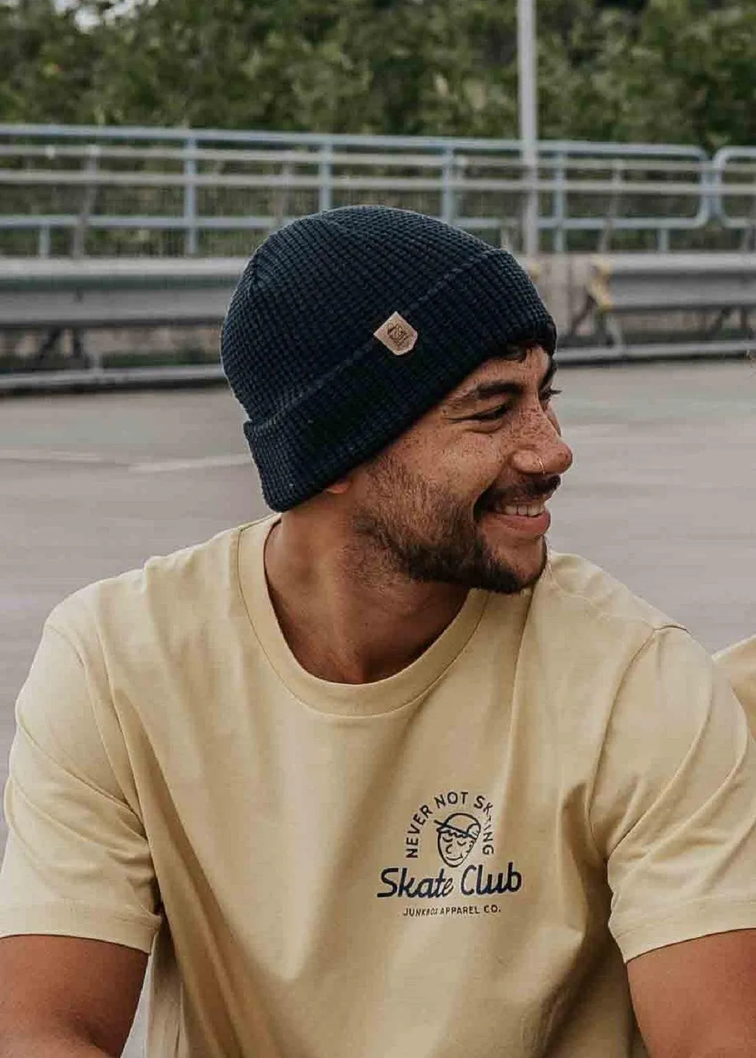 Waffle Organic Cotton Beanie Hat in Navy