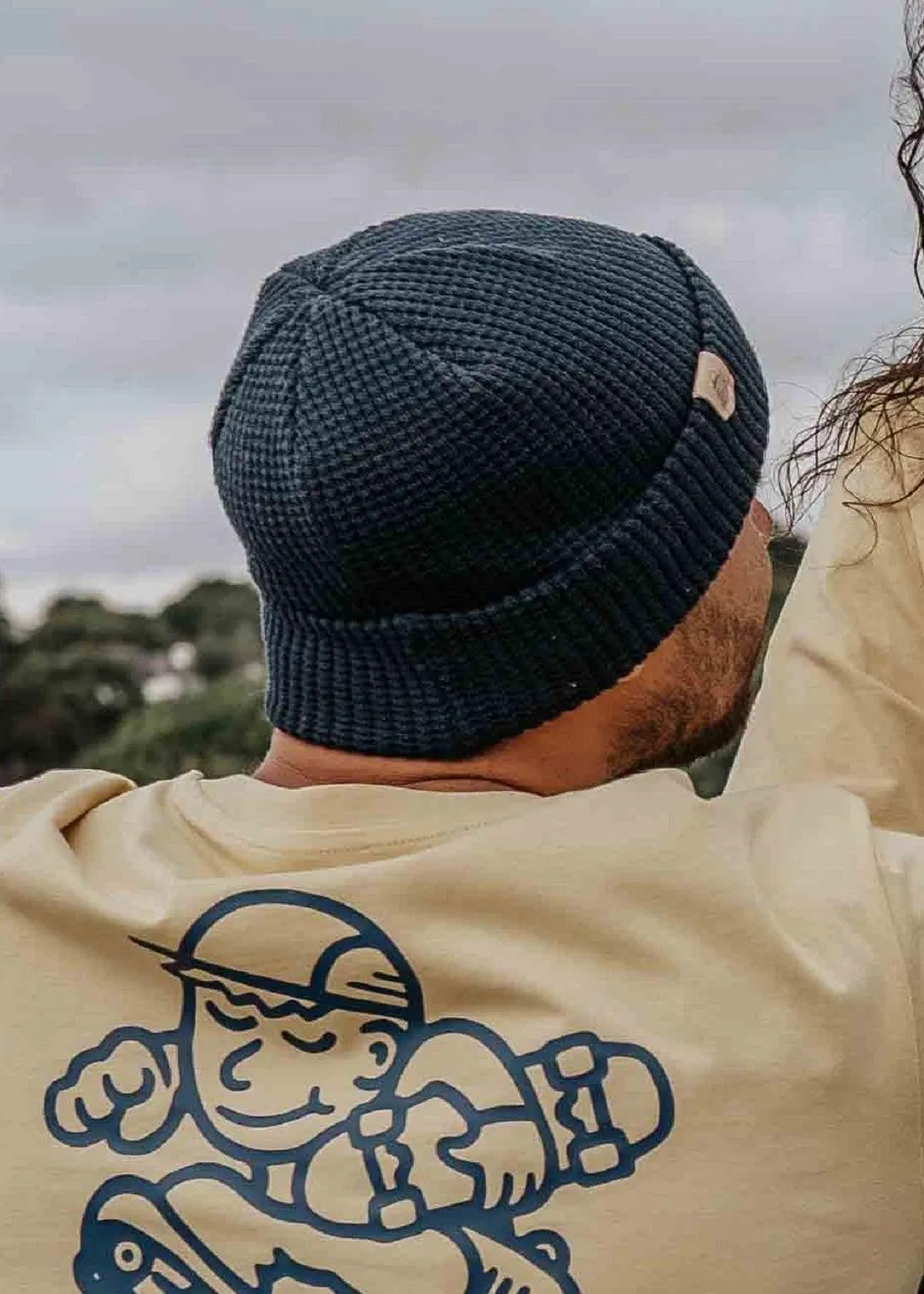 Waffle Organic Cotton Beanie Hat in Navy